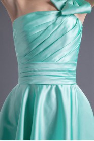 Satin One Shoulder Knee Length Bow Dress