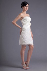 Satin and Lace Strapless Short Dress with Hand-made Flower