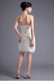 Satin and Lace Strapless Short Dress with Hand-made Flower