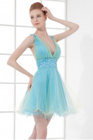 Organza V Neckline Short Dress with Sequins