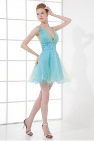 Organza V Neckline Short Dress with Sequins
