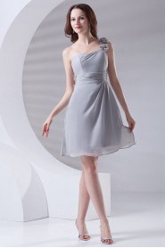 Chiffon One Shoulder Short Dress with Hand-made Flowers