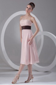 Chiffon Strapless Tea Length Column Dress