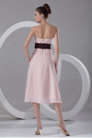 Chiffon Strapless Tea Length Column Dress