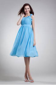 Chiffon Straps Knee Length Dress with Hand-made Flowers