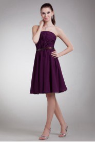 Chiffon Strapless Knee Length Dress with Sash