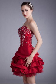 Taffeta Sweetheart Short Dress with Embroidery