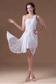 Chiffon One Shoulder Knee Length Dress with Embroidery