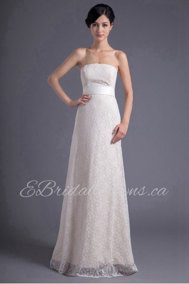 Lace Strapless Column Dress with Sash
