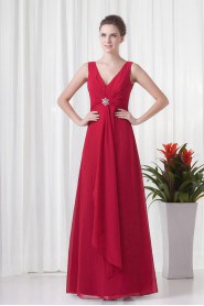 Chiffon V Neckline Column Dress with Embroidery