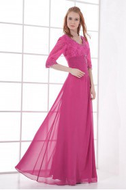 Chiffon V Neckline Sheath Dress with Half Sleeves
