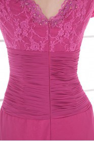 Chiffon V Neckline Sheath Dress with Half Sleeves