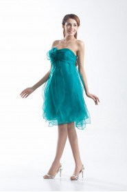 Organza Sweetheart Knee Length Dress with Hand-made Flowers