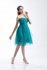 Organza Sweetheart Knee Length Dress with Hand-made Flowers
