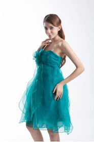 Organza Sweetheart Knee Length Dress with Hand-made Flowers