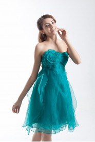 Organza Sweetheart Knee Length Dress with Hand-made Flowers