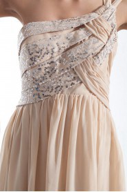 Chiffon One Shoulder Column Dress with Embroidery