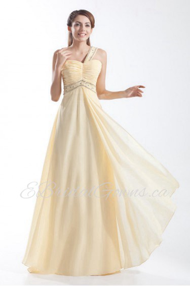 Chiffon One Shoulder Column Dress with Embroidery