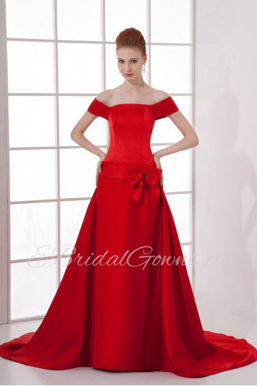 Satin Off-the-Shoulder A Line Dress