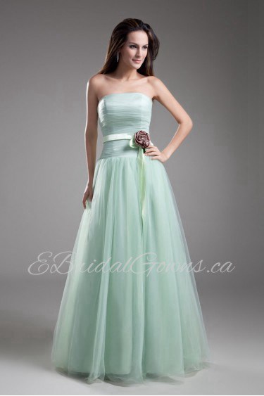Net Strapless A Line Dress with Sash