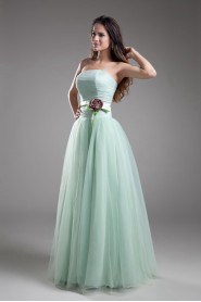 Net Strapless A Line Dress with Sash