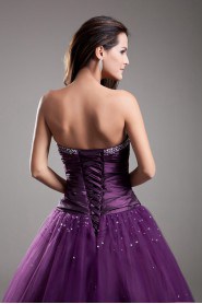 Net Strapless A Line Dress with Embroidery