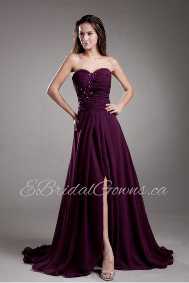 Chiffon Sweetheart A Line Dress with Embroidery