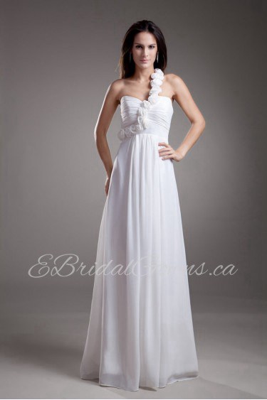 Chiffon One Shoulder Empire Dress with Hand-made Flowers
