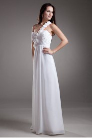 Chiffon One Shoulder Empire Dress with Hand-made Flowers