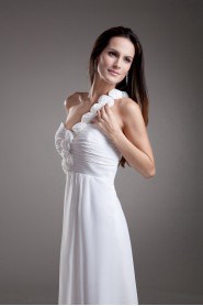 Chiffon One Shoulder Empire Dress with Hand-made Flowers