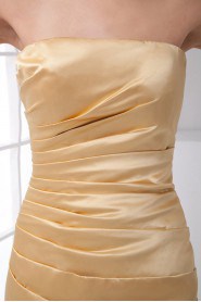 Satin Strapless Sheath Dress with Gathered Ruched Bodice
