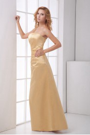 Satin Strapless Sheath Dress with Gathered Ruched Bodice
