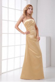 Satin Strapless Sheath Dress with Gathered Ruched Bodice