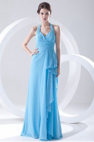 Chiffon Halter Column Dress with Sash