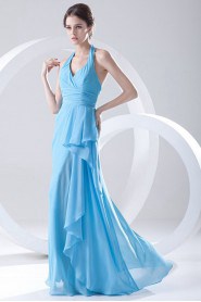 Chiffon Halter Column Dress with Sash