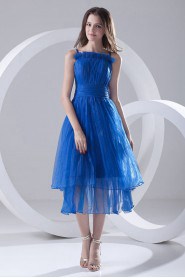 Organza A Line Tea-Length Dress with Sash