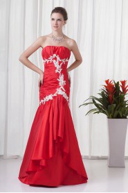 Satin Strapless Sheath Floor Length Dress with Embroidery