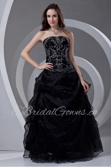 Organza Strapless A Line Dress with Embroidery