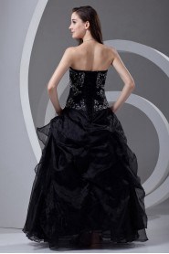 Organza Strapless A Line Dress with Embroidery