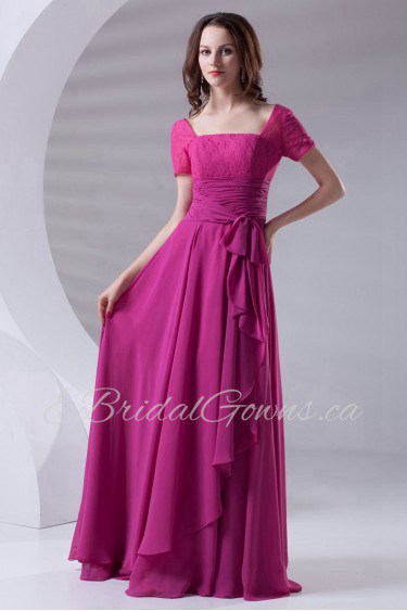 Chiffon Square Column Dress with Sash