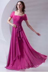 Chiffon Square Column Dress with Sash