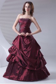 Taffeta Strapless A Line Dress with Embroidery