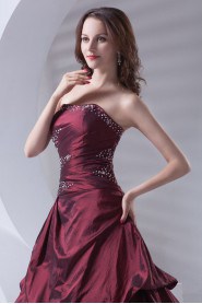 Taffeta Strapless A Line Dress with Embroidery