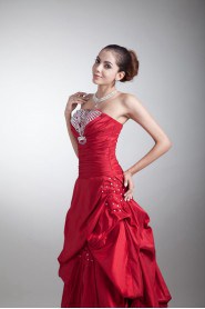 Taffeta Strapless A Line Dress with Embroidery