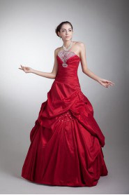 Taffeta Strapless A Line Dress with Embroidery