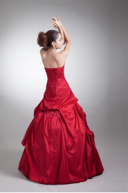 Taffeta Strapless A Line Dress with Embroidery