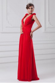Chiffon V-Neck Column Dress with Hand-made Flowers