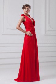 Chiffon V-Neck Column Dress with Hand-made Flowers