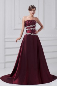 Taffeta Strapless A Line Dress with Embroidery