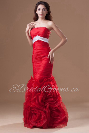 Organza Strapless Sheath Dress with Directionally Ruched Bodice